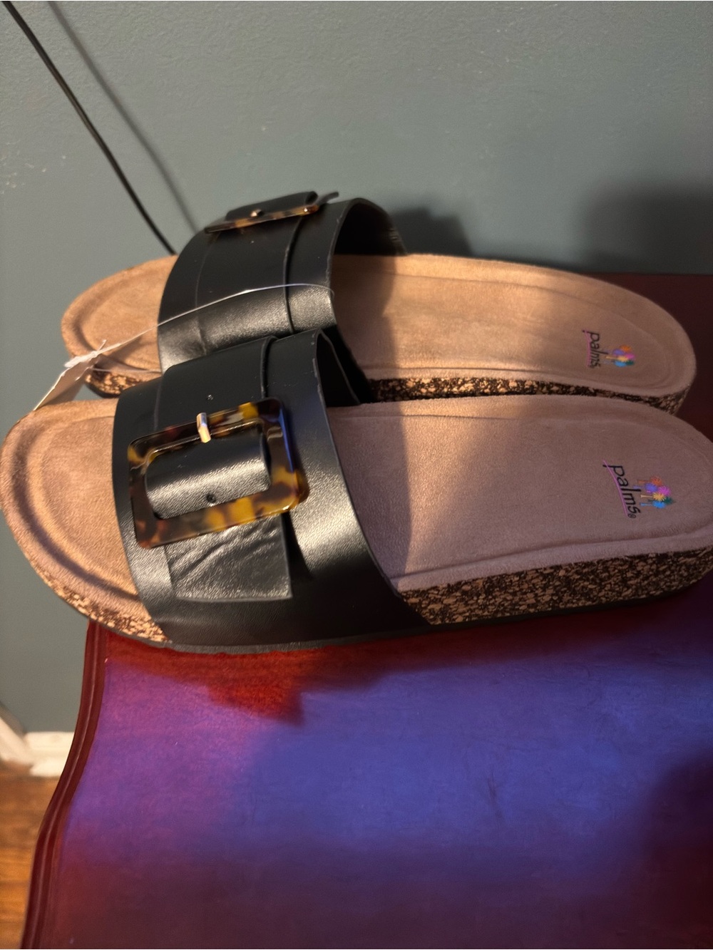 Palms Black Buckle Cork Footbed Slide Sandals
